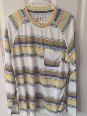 Horizon Striped Long Sleeve Pocket Tee - Yellow, Blue & White Sun Shirt